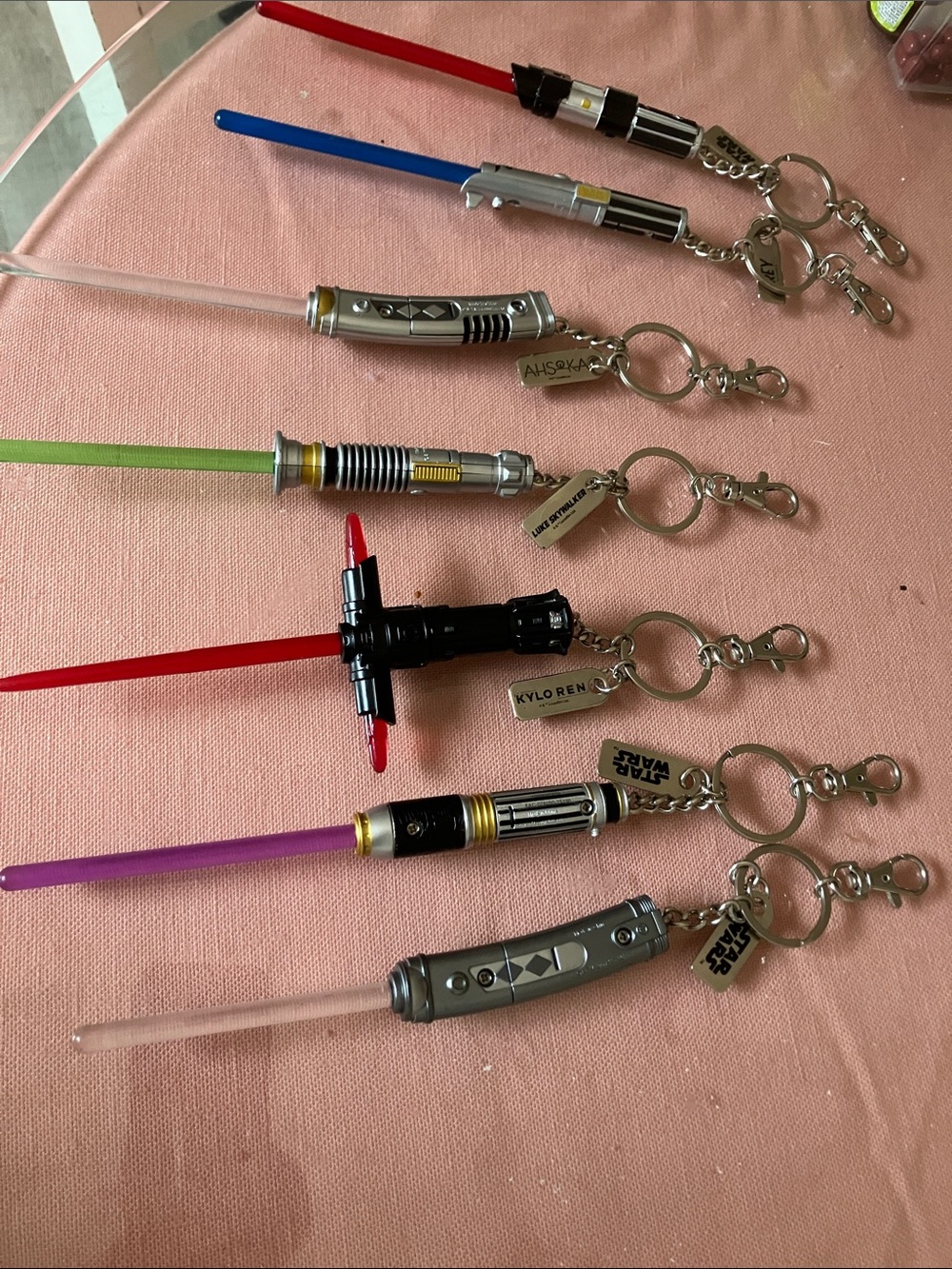 Disney Star Wars Lightsaber Keychain Set - Red Blue Green Purple Silver Black